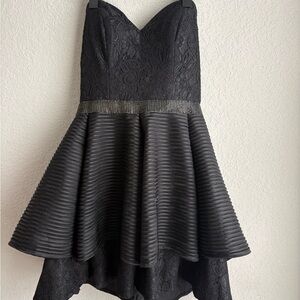 Terani Couture Black Strapless Lace & Textured Skater Dress